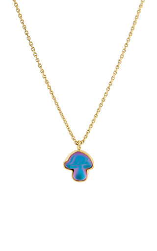 18k Fairmined Yellow Gold Plate Mushroom Charm Necklace in Blue