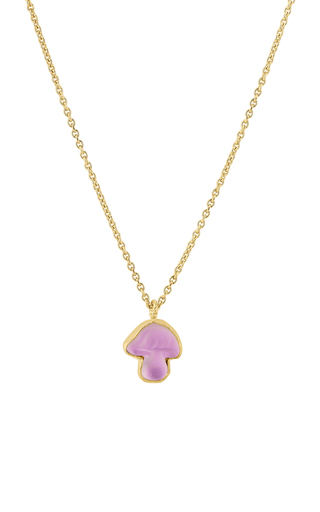 18k Fairmined Yellow Gold Plate Mushroom Charm Necklace in Pink