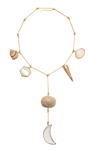 18k Fairmined Yellow Gold Plate Pearl and Shell Drop Necklace